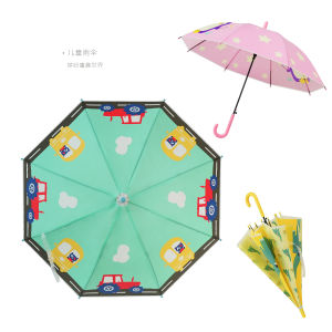Childrens Cartoon Long Handle Umbrella Rain Gear for Boys And Girls Primary School Students Handheld Weatherproof Umbrella