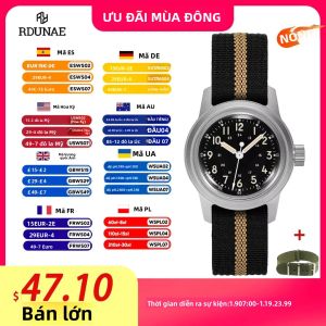 RDUNAE RA06 Retro Quân Đội Nam Đồng Hồ Thạch Anh Dạ Quang Tay K1 Kính C3 Thép Không Gỉ 5Bar Chống Nước Phong Trào 2035