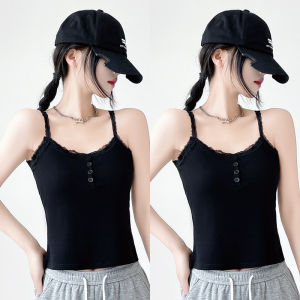 MiiOW | Áo ba lỗ ren đen gợi cảm cho nữ mùa hè 2025 Áo lót ngực mới Pure Desire Áo ba lỗ hở vai thường ngày bằng polyester