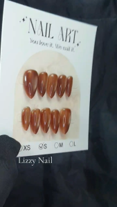 Lizzy Nail 107 | Nailbox Móng Úp Mắt Mèo Nâu | Set 10 Móng Giả Press On Nails Dự Tiệc Đám Cưới Kỷ Yếu