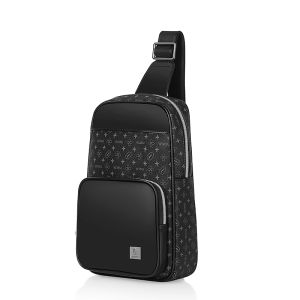 WIWU Fingerprint Unlock Anti-Theft Crossbody Bag Men for Travel PVC Leather Purse Waterproof Large Sling Bag for Men Multi-pocket Black