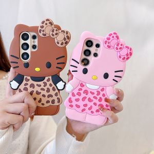 Sanrio | Cartoon Leopard Print Dress Hello Kitty Phone Case For Samsung S26 S25 S24 S23 S22 S21 Ultra Plus FE A16 A57 A54 A26 Back Cover