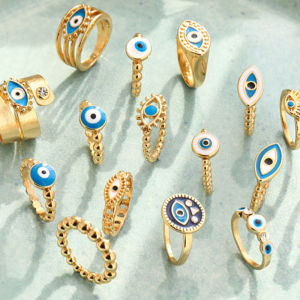 Europe And The United States  Retro Accessories New Gold-plated Devil Eye Painting Oil Ring Celebrity Street Shot Fashion Closed Ring Female