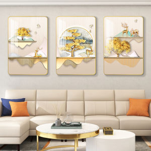 Living Room Decorative Painting Modern Minimalist Sofa Wall Painting Brocade Lucky Deer Mural Creative Rounded Arc Edge Hanging Painting