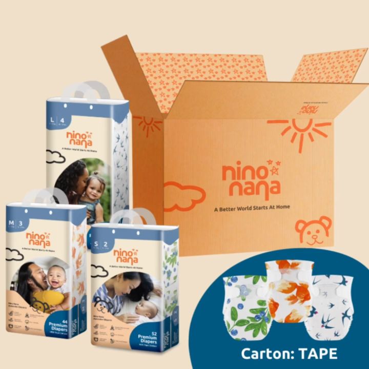 Nino Nana Carton Tape Diapers NB (up to 4 kg) | S (4-6 kg) | M (6-10 kg) | L (9-13 kg)