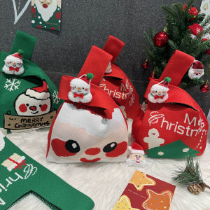 Christmas Apple Knitted Handbag New 2025 Peaceful Night Childrens Gift Event Woven Wrist Bag Casual Simple Style Soft Fabric