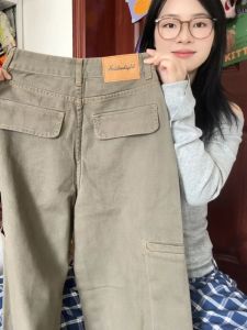 Khaki High Waist Slimming Wide Leg Jeans Womens Fashionable Autumn Casual Pants Draping Style Korean Version All-Match