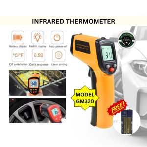 Ready Stock GM320 Single Laser Digital Infrared Thermometer Industrial Professional Temperature Detector Non Contact High Accuracy Alarm Alert Laser Pointer LCD Display with Backlight Celsius Fahrenheit Car Engine Tyre Restaurant Kitchen Cooking Barbecue