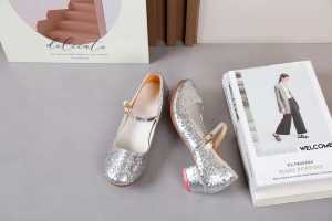 Princess Style Flat Bottom Soft Sole Shoes for Girls Student Performance Chorus Stage Show Flower Girl Dress Shoes Silver