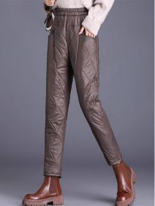 WANGGONGZHU | Lightweight Padded Trousers Womens Winter Outerwear Thickened Harlan Fleece Lined Fashionable Warm Cotton Pants High Waist