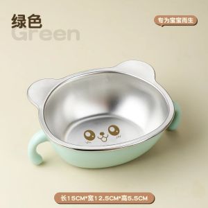 Baby Stainless Steel Bowl 316L Anti-Scalding Double Ear Soup Bowl Child Feeding Utensils Special Baby Spoon Fork Dining Set