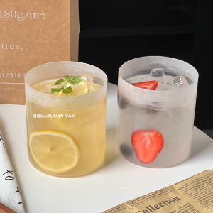Ins Style High Aesthetic Glass Wide Mouth Cup Chinese Style Fruit Tea Cup Coffee Cup Lightweight Cocktail Cup Cold Brew Tea Cup