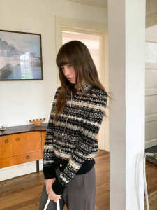 NIHAOKANONG | Áo Len Thêu Fair Isle Cổ Xếp Mùa Xuân Thu