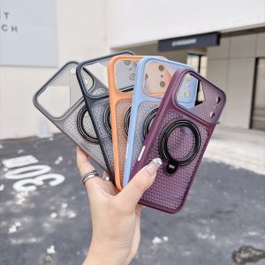 Luxury Cherry Red Case For iPhone 17 16 15 14 Plus 13 Pro Max 16e 17e 5G Heat Dissipation Breathable Phone Shell Magnetic 360° Ring Holder Transparent Cases Cover