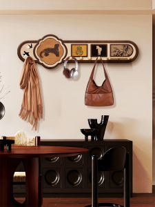 Middle Age Style Door Back Wall Mounted Entrance Key Storage Tool Hole Board Hanging Hook NO Punching Required Wood Material