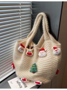 American Retro Style Large Capacity Knitted Shoulder Bag for Women Commuting Tote Bucket Bag Casual Travel Handbag