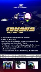 Reel Pancing BC Baitcasting Go-Strike Versus Iguana 103L (8 Bearing) Bonus Cover Reel - Engkus Fishing
