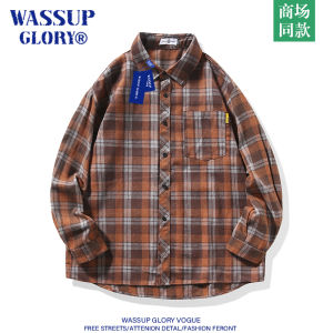 Wassup Glory Mens Plaid Shirt American Retro Long Sleeve Casual Outerwear Autumn Season Polyester Cotton Viscose Blend