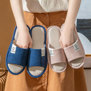 Linen Slippers Indoor Home Use Anti-Slip Floor for Women Summer Spring Autumn Outdoor Wearable Mens Slippers Couples Sandals