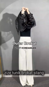 Khalis Hijab - LILY Outer Silang Brukat Mix Organza Tunik Sapto Wisuda Baju Kondangan Full Payet Mutiara