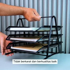 Deli Rak File 3 tingkat bahan logam tahan lama - Warna Hitam E9181