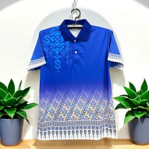 เสื้อโปโลสีดำ สีสุภาพ ลายดอกพุตตาน ผ้านุ่ม ใส่สบาย ระบายอากาศดี