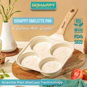 Panci Omelette Pan 4 lubang - Cetakan kue martabak mini GOHAPPY GHC54C CREAM GRANIT ANTI LENGKET dorayaki serabi 4 Holes Anti lengket Cocok untuk semua kompor termasuk induksi