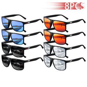 8 PCS Fashion Vintage Check Pattern Square Sunglasses Men Women Fishing Driving Luxury Brand Designer Sun Glasses UV400 Eyewear