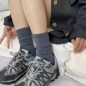 Solid color lazy style towel bottom pile socks Japanese style workwear womens socks long tube