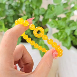 Q1982 Vòng Ngọc Agate Vàng 8li mix đồng điếu Hippy Ngọc Agate Vàng bi v10k cho Thổ và Kim - Phong Thuỷ TUDO P