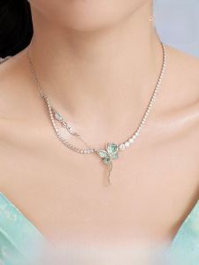 Butterfly Green 925 Sterling Silver Tassel Necklace Womens Luxury Fashion Choker Original Design Fresh out Fashion Jewelry