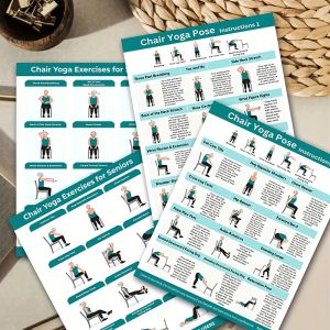 4Pcs Chair Yoga Workout Fitness ChartFor Beginners&SeniorsYoga Practice GuideFlexibility TrainingChallenge WorkoutChair Yoga Fitness Chart