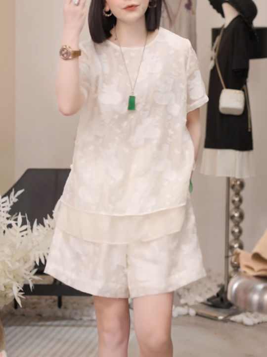 Shalldoer | ชุดเสื้อเชิ้ตแขนสั้นคอกลมและกางเกงขาสั้นแบบลำลองสำหรับ ...