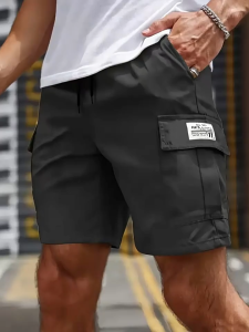 3 Pack Men Quick Dry Cargo Shorts Drawstring Elastic Waist Label Cargo Pocket Loose Outdoor Sports Shorts