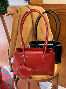 PU Leather Square Low Long Handle Shoulder Bag with FREE Heart Pouch Keychain