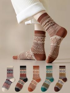 miiow | Thickened Mid-calf Breathable Womens Socks Warm Artistic Style Cotton Polyester Blend Autumn Winter Long Socks Moisture Wicking