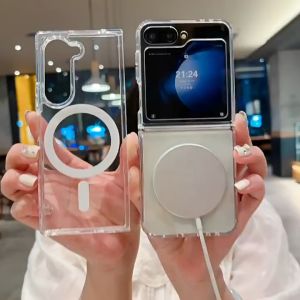 Hard Case Magnetik Magsafe Silikon TPU Soft Hybird Acrylic Transparan Clear Bening Kompatibel Untuk Z Fold 3 Z fold 4 Z fold 5 Z Fold 6 Z Flip 3 Z flip 4 Z flip 5 Z Flip 6