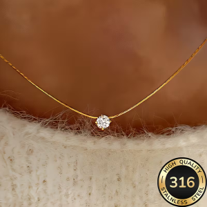 Dây Chuyền Mặt Dây Chuyền Zircon Tối Giản Bằng Thép Không Gỉ Mạ Vàng Dành Cho Nữ Đá CZ Trong Suốt Hình Tròn Chống Xỉn Màu Phụ Kiện Mặt Dây Chuyền Nhỏ Nhắn.