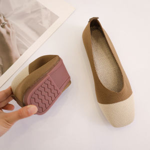 รองเท้าส้นแบนถักแบบสวมสบายสำหรับผู้หญิง รองเท้าส้นแบนแบบสวมสบายสไตล์ฝรั่งเศสสำหรับฤดูร้อนปี 2025 รองเท้าผ้าปักสไตล์ปักกิ่งแบบสวมสบาย