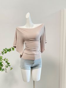 Áo Thun Nữ Tay Lửng Cổ Chữ V Dáng Ôm Mùa Hè 51Studio Màu Kem Áo Len Tay Loe Thời Trang Mới