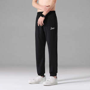 Ice Silk Straight Leg Casual Pants Mens Summer Thin Loose Fit Quick Dry Long Trousers Drawstring Cuffed Sports Pants