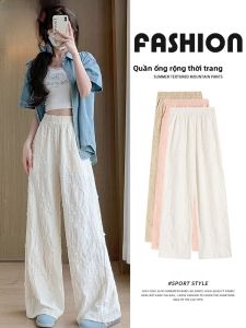 MiiOW | Quần ống rộng Ice Silk cho nữ mùa hè mỏng cạp cao thon gọn quần dài thường ngày thoải mái khi đi bộ
