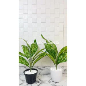 Pohon Artificial Daun Hias Aglonema Zebra List Kuning X9 Pot Dasar Hitam & Pot Melamine Putih Dekorasi Rumah Hiasan Ruang Tamu
