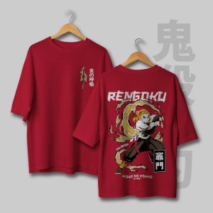 Bandai | Demon Slayer Rengoku Kyojuro Anime T Shirt Men Women Cotton Short Sleeve Tops Summer Casual Graphic Tee Streetwear Manga Cosplay