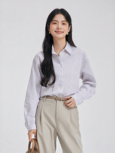Formal Striped Long Sleeve Shirt for Women