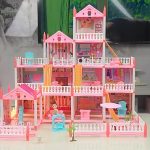 Doll House with Led Light Princess Dream Castle Girls DIY Villa Toy Set 15/14/8/4 Rooms