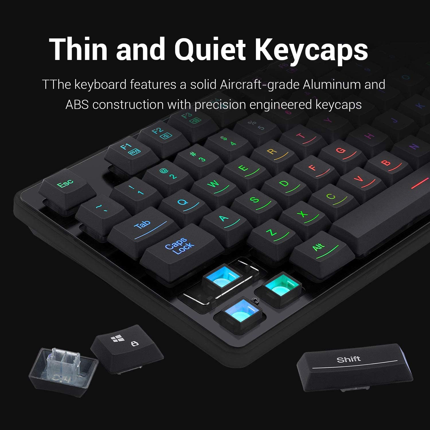 Redragon DYAUS 2 K509-RGB Gaming Keyboard 104 Key Quiet Low Profile Backlit Mechanical Feel Keyboard