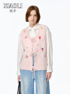 XIAOLI | Autumn Floral Embroidery Alpaca Wool Loose Tie-up Vest