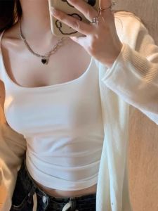 เสื้อกั๊กสายเดี่ยวสั้นแบบสวมหัวสำหรับผู้หญิงในช่วงฤดูร้อน ดีไซน์เปิดหลัง ใส่ได้ทั้งในและนอก ชุดโยคะสุดเก๋ ชุดกีฬา เสื้อชั้นในแบบมีแผ่นเสริมหน้าอก