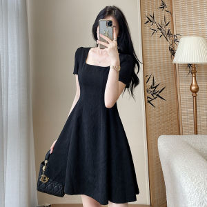 SUYE | Elegant Petite Audrey Hepburn Style Square Neck French Vintage Waist Accentuated Dress